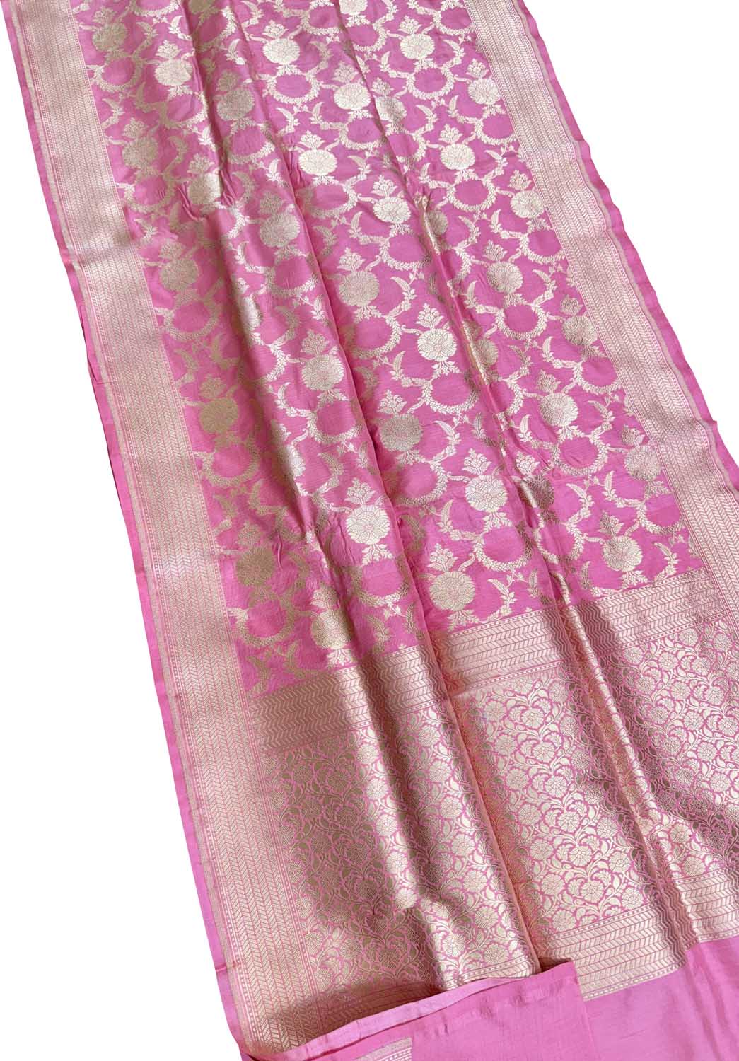 Exquisite Pink Banarasi Handloom Pure Katan Silk Saree - Luxurion World