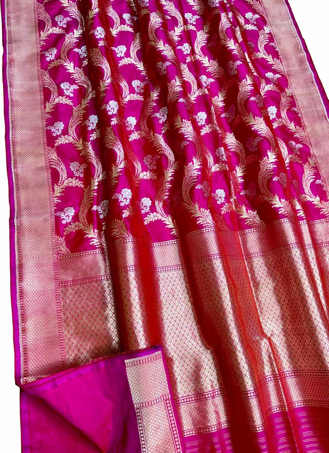 Exquisite Pink Banarasi Katan Silk Saree - Luxurion World