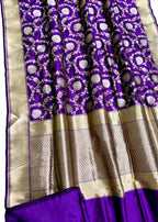 Exquisite Purple Banarasi Silk Saree - Handloom Katan - Luxurion World