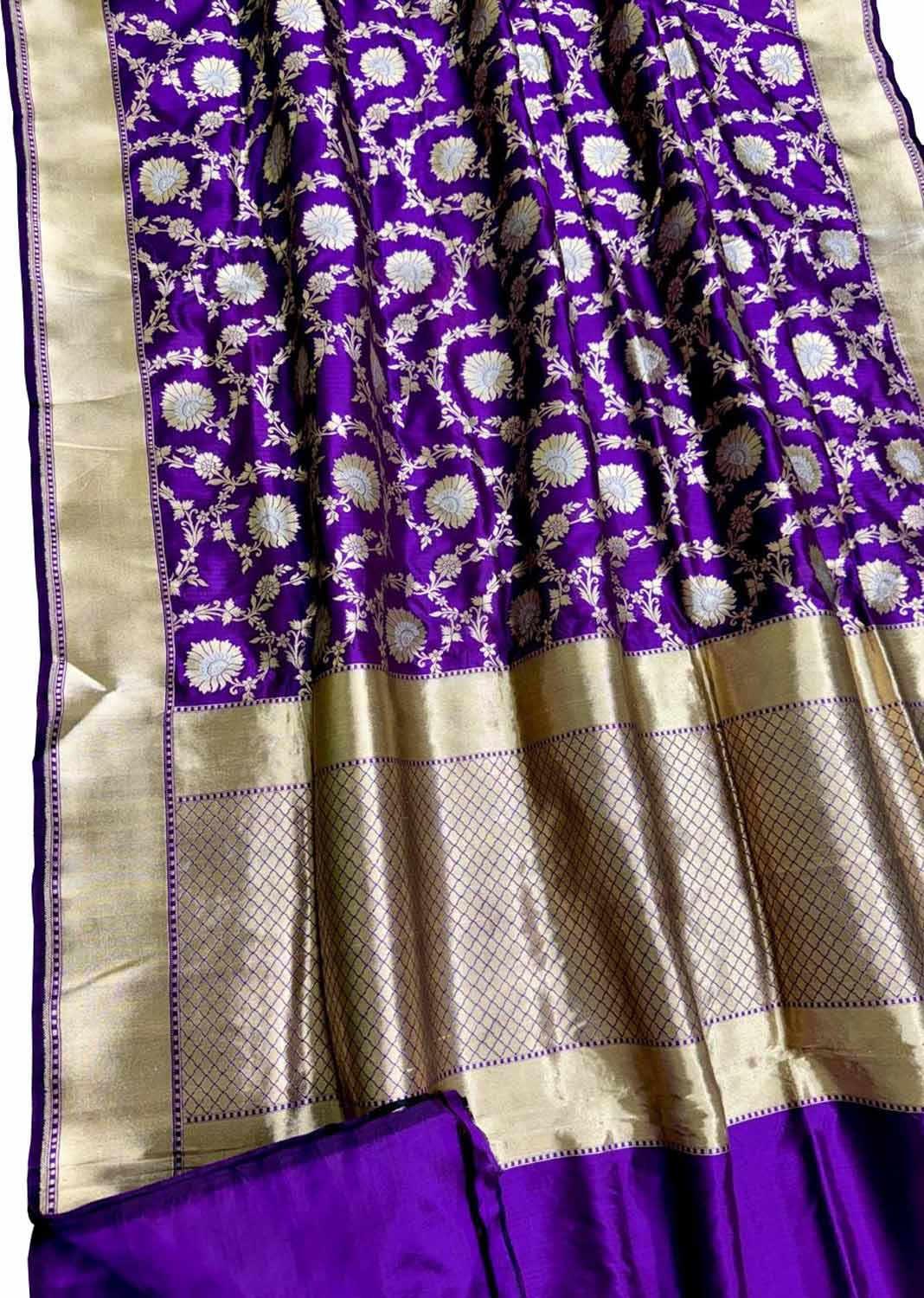 Exquisite Purple Banarasi Silk Saree - Handloom Katan - Luxurion World