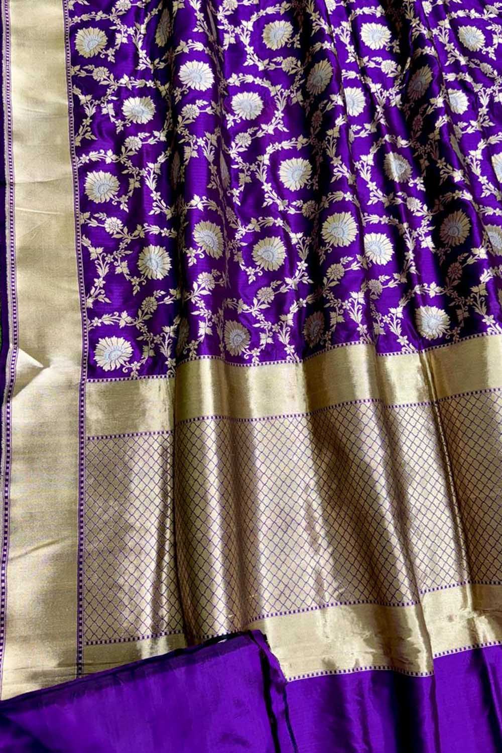 Exquisite Purple Banarasi Silk Saree - Handloom Katan - Luxurion World