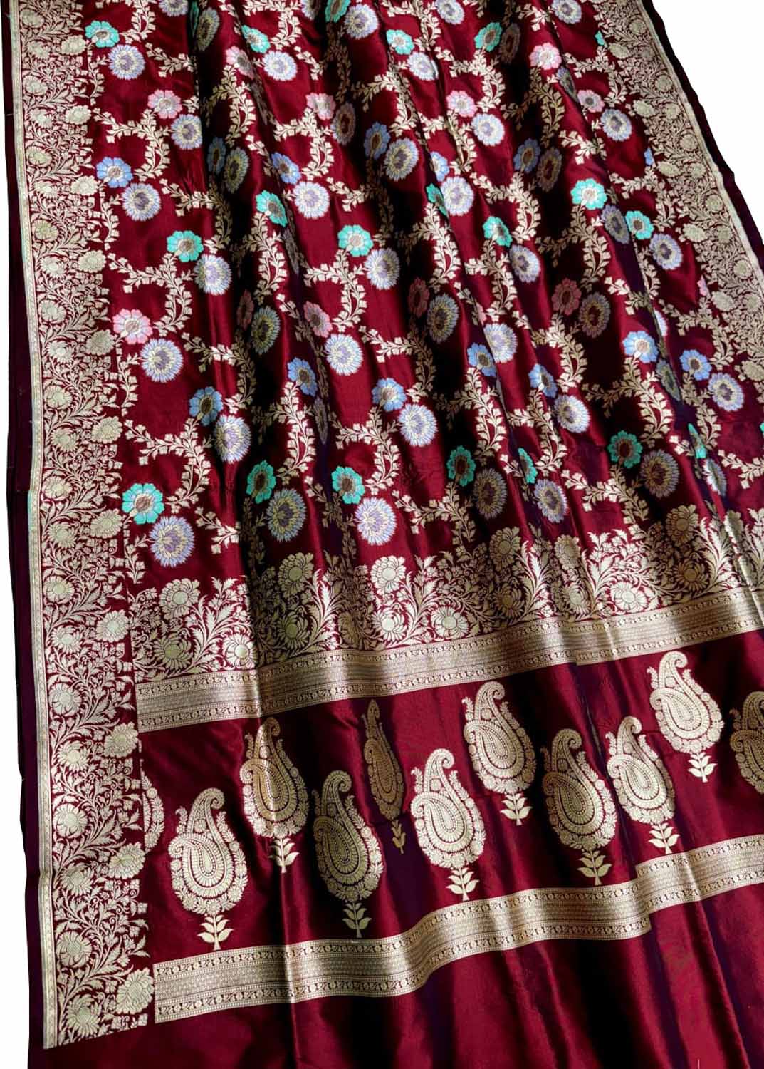 Elegant Maroon Handloom Banarasi Meenakari Saree - Luxurion World