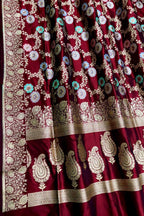 Elegant Maroon Handloom Banarasi Meenakari Saree - Luxurion World