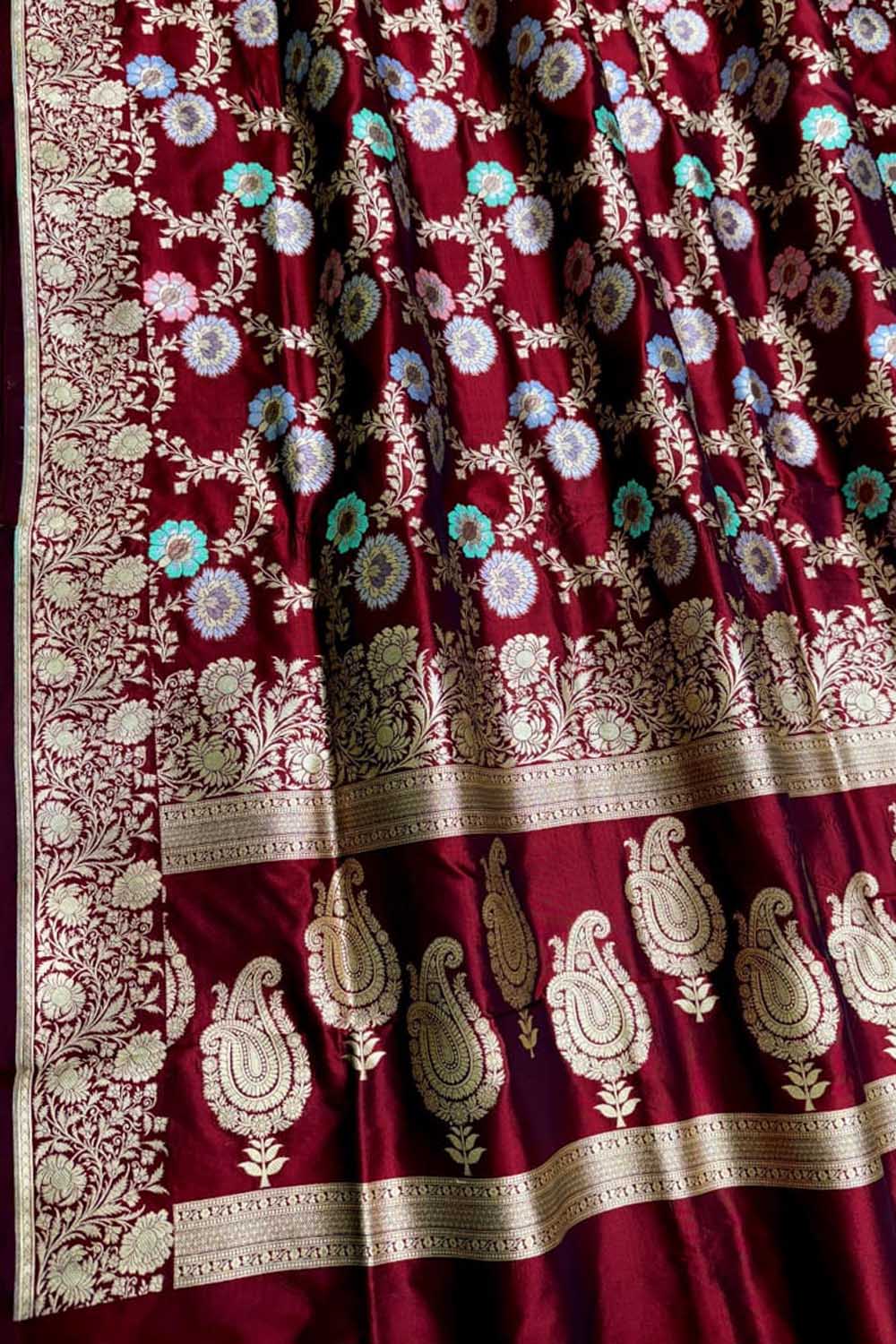 Elegant Maroon Handloom Banarasi Meenakari Saree - Luxurion World