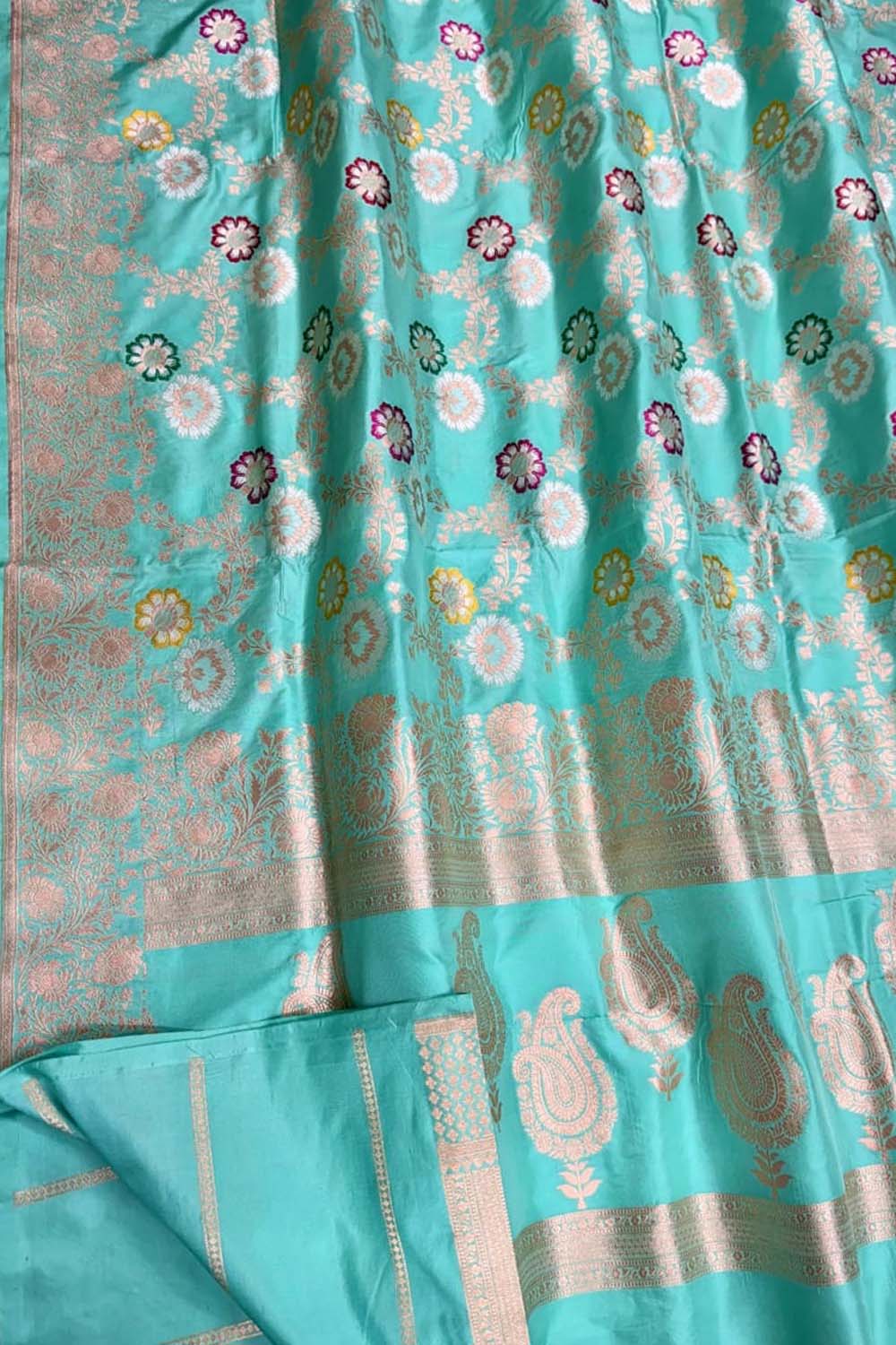 Exquisite Blue Handloom Banarasi Meenakari Pure Katan Silk Saree - Luxurion World