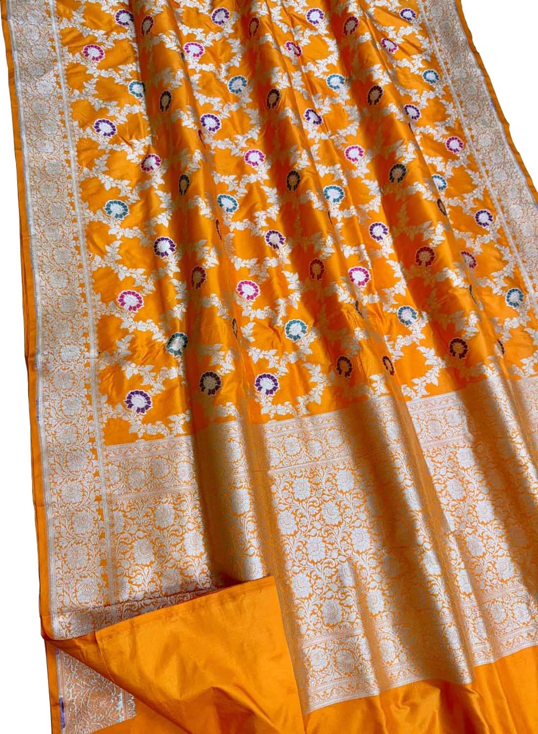 Exquisite Orange Handloom Banarasi Meenakari Pure Katan Silk Saree - Luxurion World