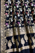 Exquisite Black Handloom Banarasi Meenakari Pure Katan Silk Saree - Luxurion World