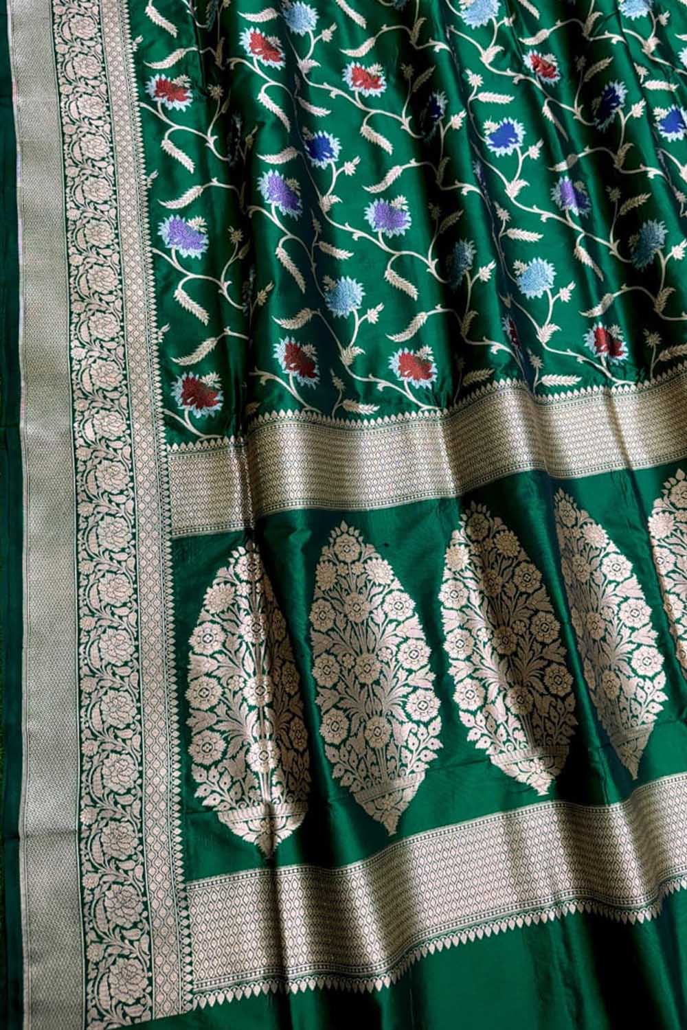 Exquisite Green Handloom Banarasi Meenakari Silk Saree - Luxurion World