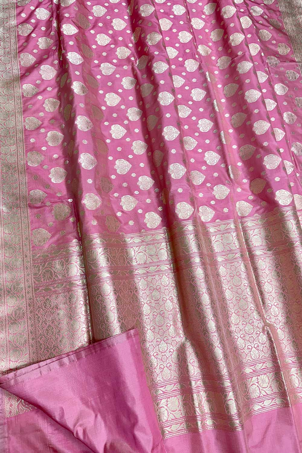 Exquisite Pink Handloom Banarasi Pure Katan Silk Saree - Luxurion World
