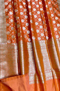 Exquisite Orange Handloom Banarasi Pure Katan Silk Saree - Luxurion World