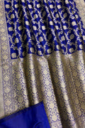 Exquisite Blue Handloom Banarasi Pure Katan Silk Saree - Luxurion World