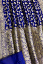 Exquisite Blue Handloom Banarasi Pure Katan Silk Saree - Luxurion World