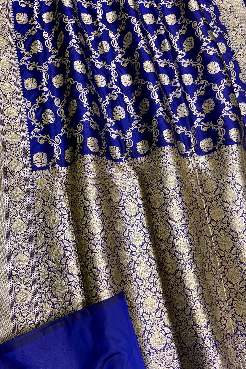 Exquisite Blue Handloom Banarasi Pure Katan Silk Saree - Luxurion World
