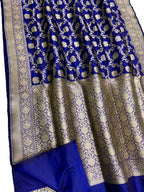 Exquisite Blue Handloom Banarasi Pure Katan Silk Saree - Luxurion World