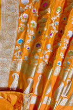 Elegant Orange Banarasi Silk Meenakari Saree - Luxurion World
