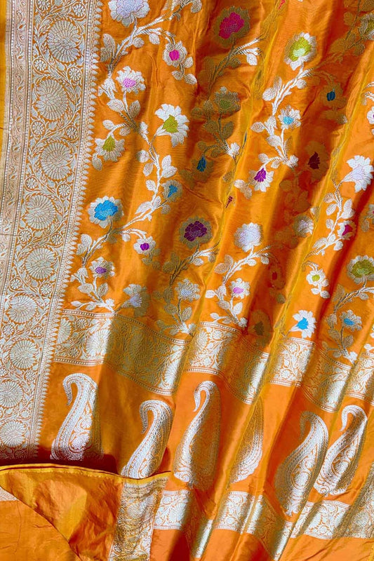 Elegant Orange Banarasi Silk Meenakari Saree - Luxurion World