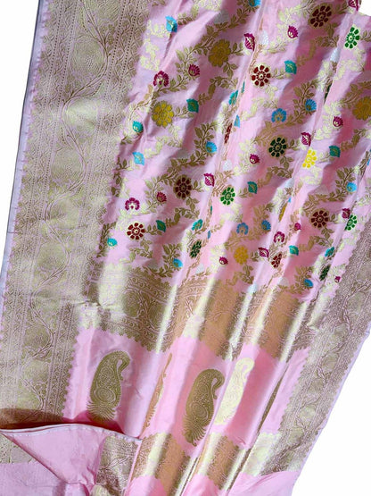 Elegant Pink Banarasi Silk Meenakari Saree - Luxurion World
