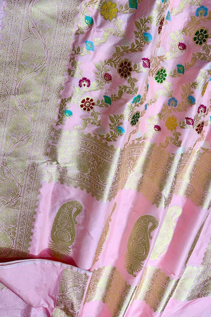 Elegant Pink Banarasi Silk Meenakari Saree - Luxurion World