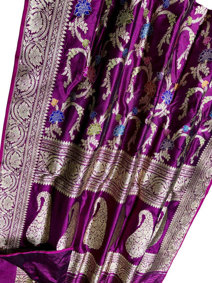 Elegant Purple Banarasi Silk Meenakari Saree - Luxurion World