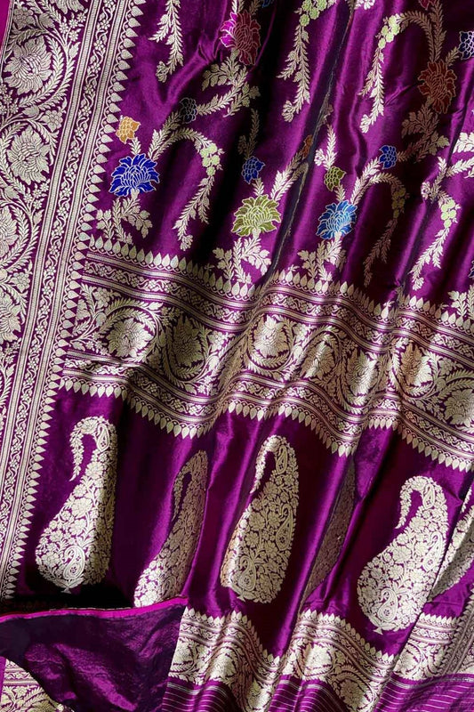 Elegant Purple Banarasi Silk Meenakari Saree - Luxurion World