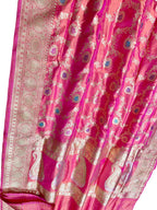 Exquisite Pink Banarasi Katan Silk Meenakari Saree - Luxurion World