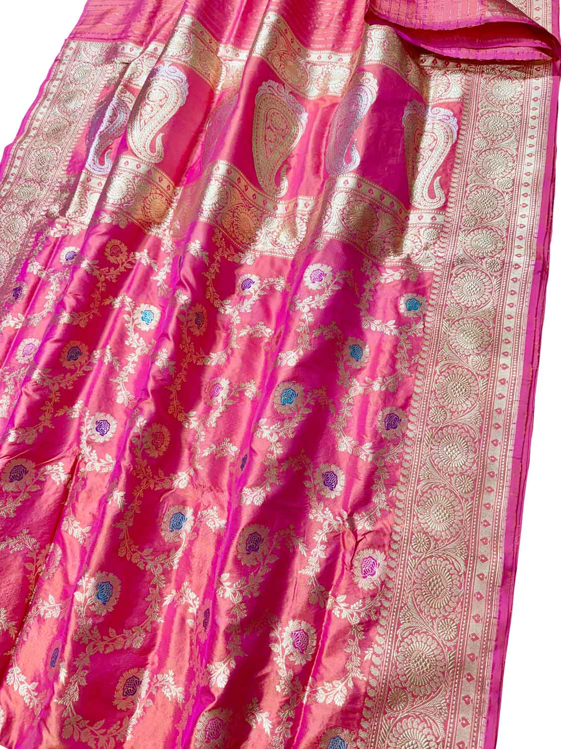 Exquisite Pink Banarasi Katan Silk Meenakari Saree - Luxurion World
