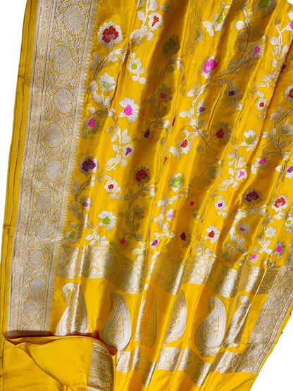 Exquisite Yellow Banarasi Silk Meenakari Saree - Luxurion World