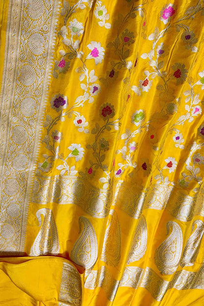 Exquisite Yellow Banarasi Silk Meenakari Saree - Luxurion World