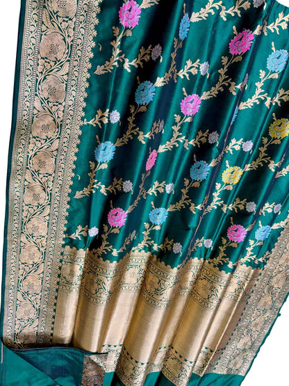 Elegant Green Banarasi Silk Meenakari Saree - Luxurion World