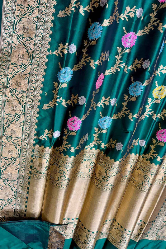 Elegant Green Banarasi Silk Meenakari Saree - Luxurion World
