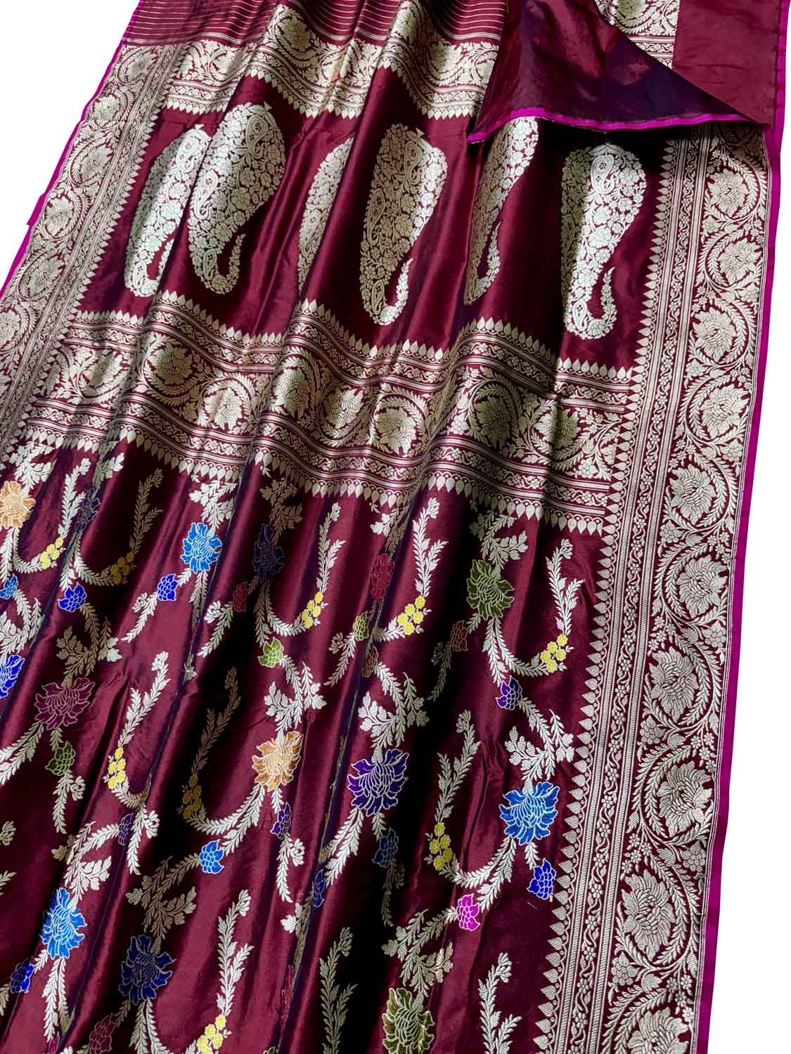Elegant Maroon Banarasi Silk Meenakari Saree - Luxurion World
