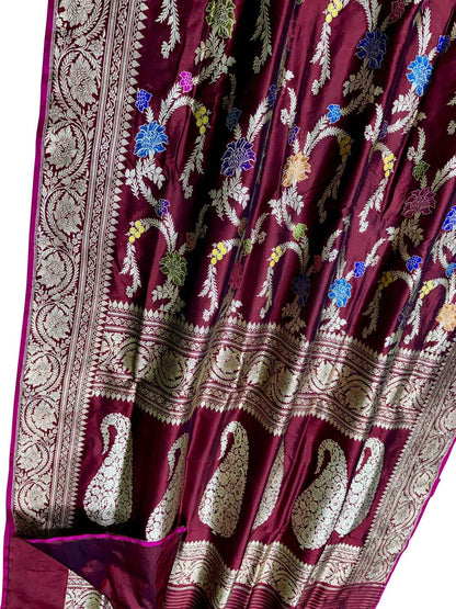 Elegant Maroon Banarasi Silk Meenakari Saree - Luxurion World