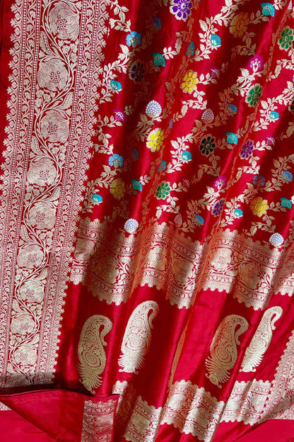Elegant Red Banarasi Silk Meenakari Saree - Luxurion World