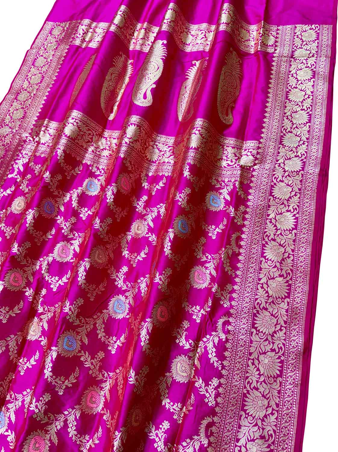 Exquisite Pink Banarasi Silk Meenakari Saree - Luxurion World