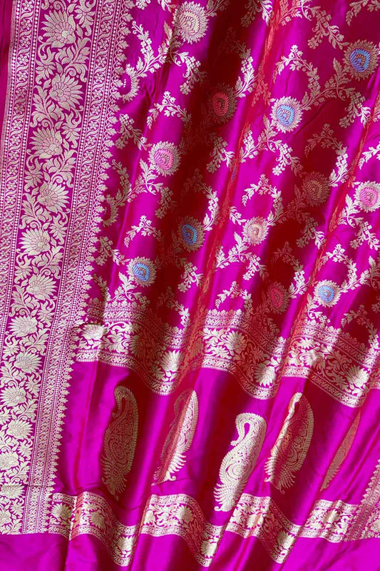 Exquisite Pink Banarasi Silk Meenakari Saree - Luxurion World