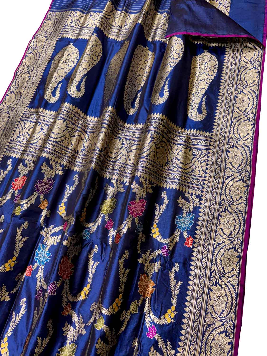 Royal Blue Banarasi Silk Meenakari Saree - Luxurion World