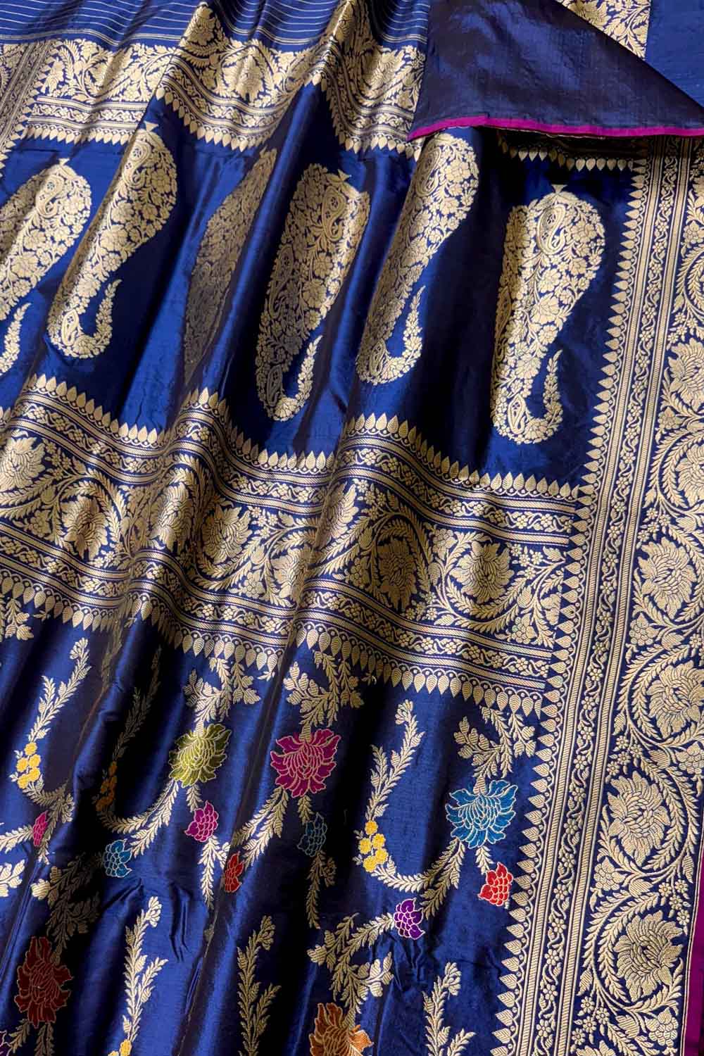 Royal Blue Banarasi Silk Meenakari Saree - Luxurion World