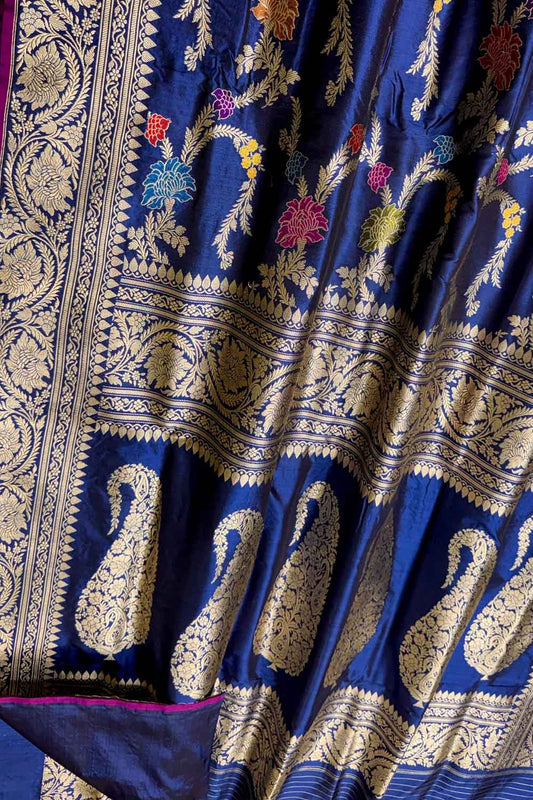 Royal Blue Banarasi Silk Meenakari Saree - Luxurion World