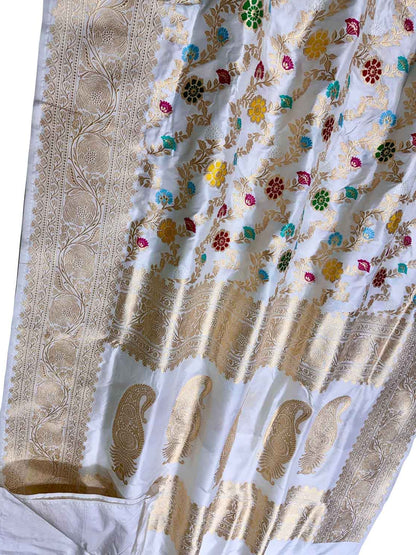 Elegant Off White Banarasi Silk Meenakari Saree - Luxurion World