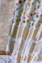 Elegant Off White Banarasi Silk Meenakari Saree - Luxurion World