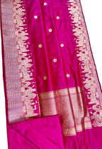 Exquisite Pink Banarasi Handloom Pure Katan Silk Ghat Design Saree - Luxurion World