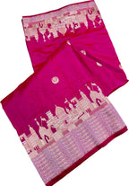 Exquisite Pink Banarasi Handloom Pure Katan Silk Ghat Design Saree - Luxurion World