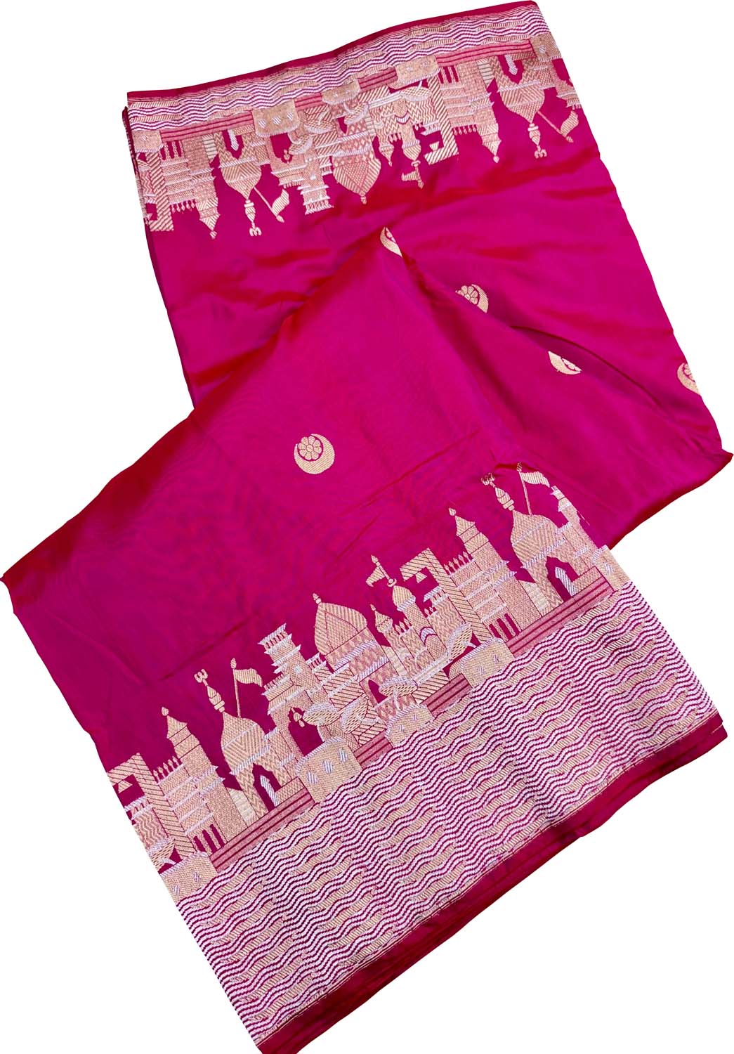 Exquisite Pink Banarasi Handloom Pure Katan Silk Ghat Design Saree - Luxurion World