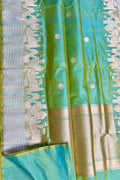 Exquisite Green Shot Banarasi Handloom Pure Katan Silk Ghat Design Saree - Luxurion World
