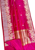 Exquisite Pink Banarasi Handloom Pure Katan Silk Ghat Design Saree - Luxurion World