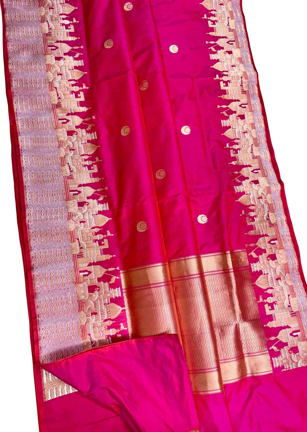 Exquisite Pink Banarasi Handloom Pure Katan Silk Ghat Design Saree - Luxurion World