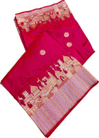 Exquisite Pink Banarasi Handloom Pure Katan Silk Ghat Design Saree - Luxurion World