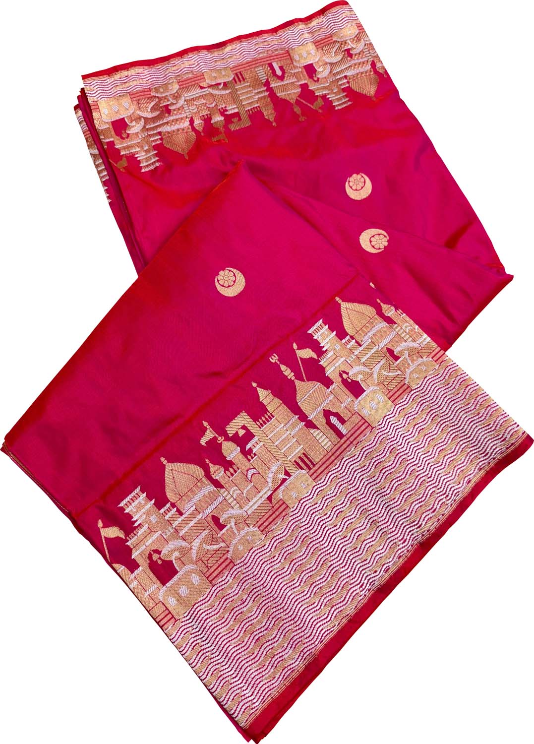 Exquisite Pink Banarasi Handloom Pure Katan Silk Ghat Design Saree - Luxurion World