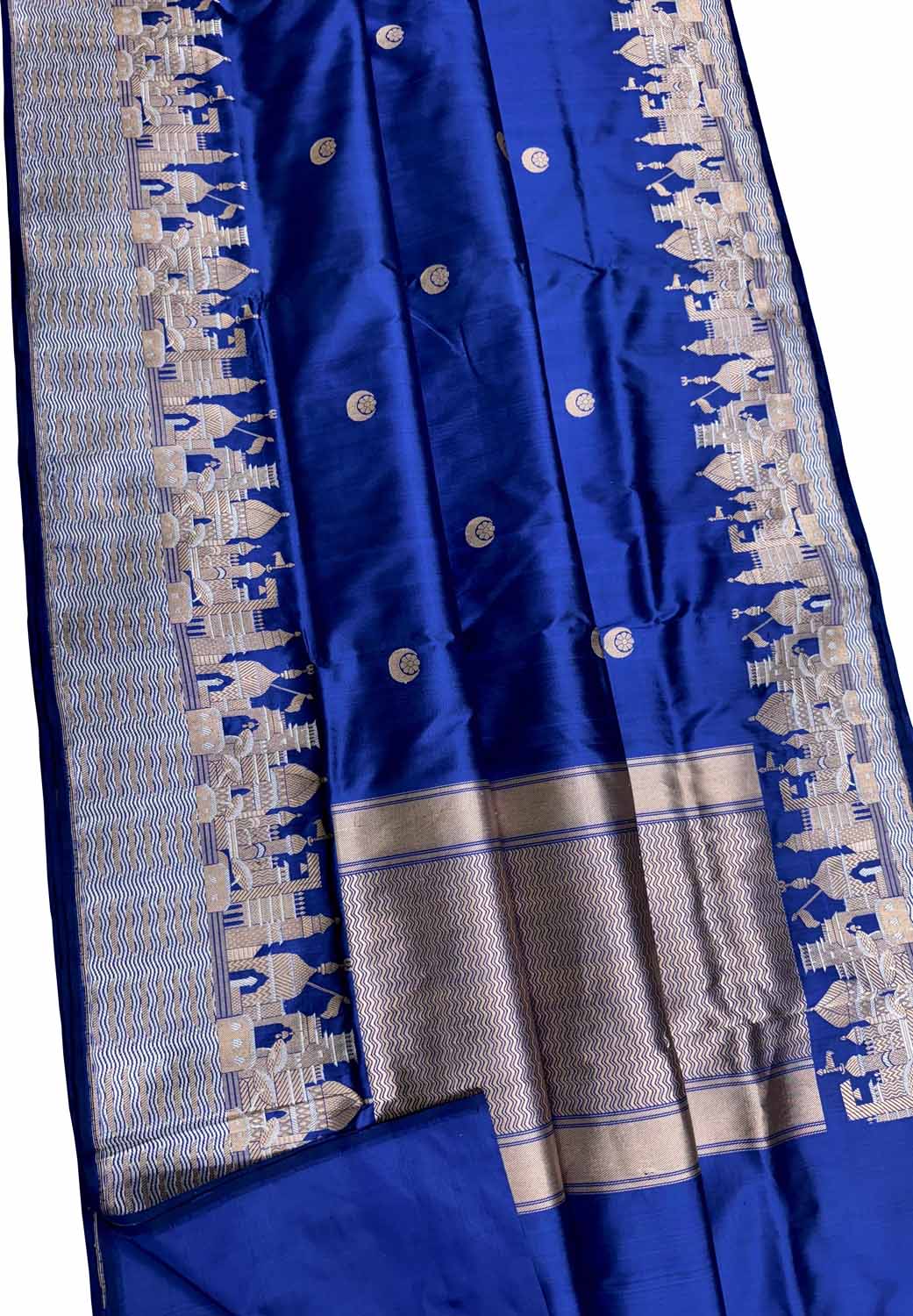 Elegant Blue Banarasi Handloom Pure Katan Silk Ghat Design Saree - Luxurion World