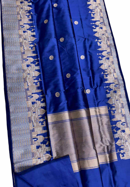 Elegant Blue Banarasi Handloom Pure Katan Silk Ghat Design Saree - Luxurion World